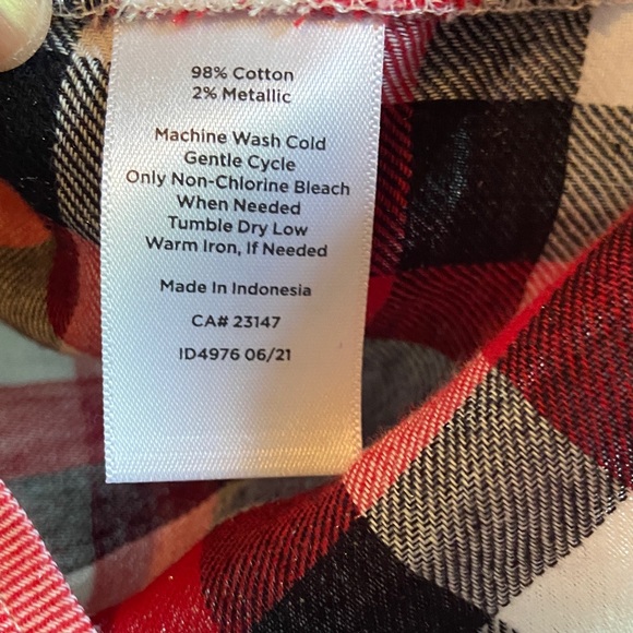 Talbots Red and Black Plaid Shirt with Gold Metallic Accents - Picture 4 of 7